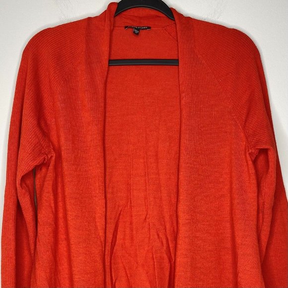 Eileen Fisher Red 100% Merino Wool Open Front High Low Cardigan Sweater | Size M - Picture 3 of 10